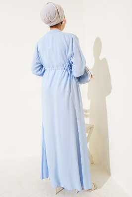 Boydan Düğmeli Bel Tünelli Basic Elbise Mavi - Tesettür Elbise