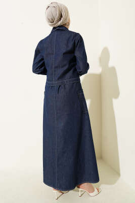 Boydan Düğmeli Ceketli Kot Jile Takım Kot Mavisi - İkili Takım