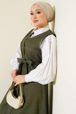 Boydan Düğmeli Çift Cepli Kot Jile Haki - Elbise
