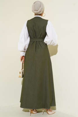 Boydan Düğmeli Çift Cepli Kot Jile Haki - Elbise