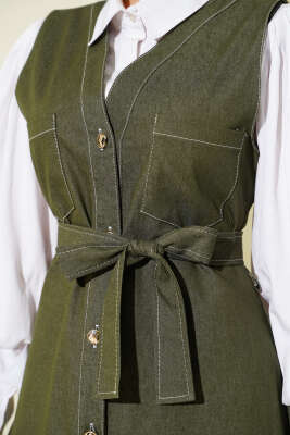 Boydan Düğmeli Çift Cepli Kot Jile Haki - Elbise