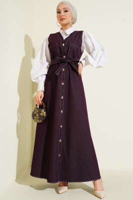 Boydan Düğmeli Çift Cepli Kot Jile Mürdüm - MUSTİ