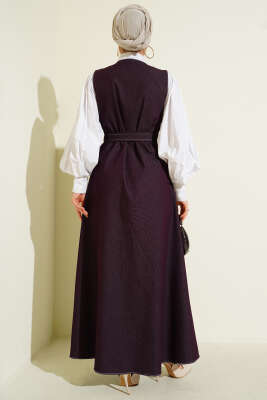 Boydan Düğmeli Çift Cepli Kot Jile Mürdüm - Elbise