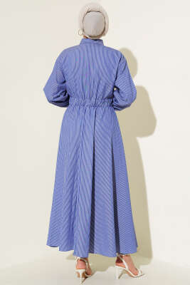 Boydan Düğmeli Çizgili Elbise Lacivert - Elbise