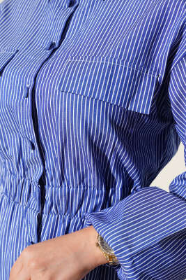 Boydan Düğmeli Çizgili Elbise Lacivert - Elbise