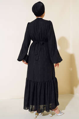 Boydan Düğmeli Elbise Siyah - Thumbnail