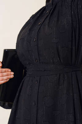 Boydan Düğmeli Elbise Siyah - Thumbnail