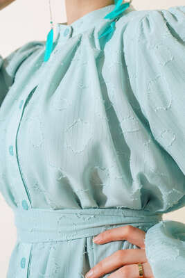 Boydan Düğmeli Elbise Su Yeşili - Thumbnail
