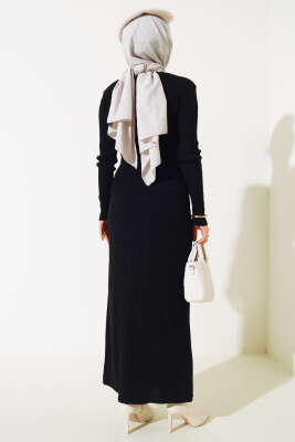 Boydan Düğmeli Etekli Triko Takım Siyah - Triko İkili Takım