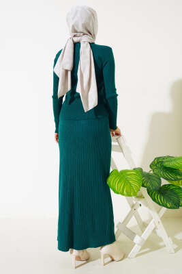 Boydan Düğmeli Etekli Triko Takım Zümrüt - Triko İkili Takım