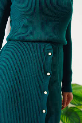 Boydan Düğmeli Etekli Triko Takım Zümrüt - Triko İkili Takım