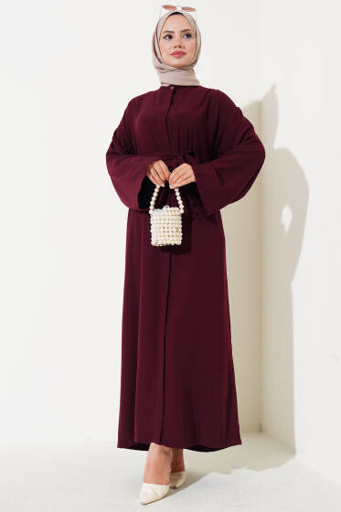 Boydan Düğmeli Ferace Bordo - Ferace