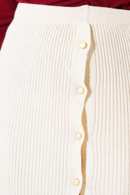 Boydan Düğmeli Fitilli Triko Midi Etek Bej - Kadın Giyim Modelleri