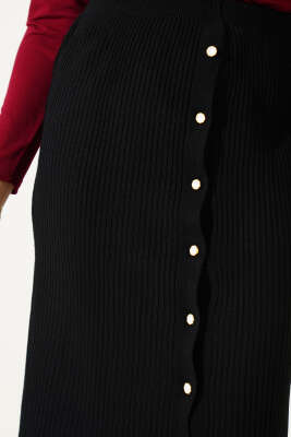 Boydan Düğmeli Fitilli Triko Midi Etek Siyah - Kadın Giyim Modelleri