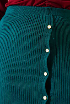 Boydan Düğmeli Fitilli Triko Midi Etek Zümrüt - Kadın Giyim Modelleri