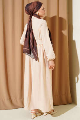 Boydan Düğmeli Gömlek Yaka Elbise Bej - Elbise