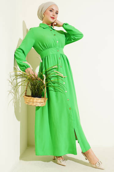 Boydan Düğmeli Gömlek Yaka Elbise Benetton - Elbise