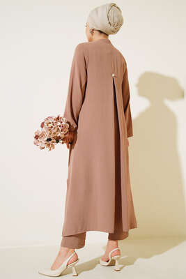 Boydan Düğmeli İkili Takım Bej - İKİLİ TAKIM