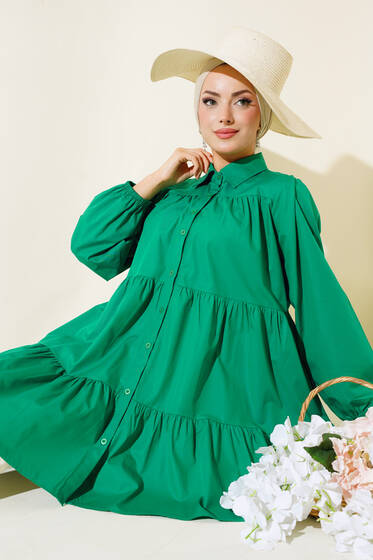 Boydan Düğmeli Kat Kat Tunik Yeşil - Tunik