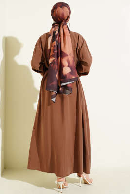 Boydan Düğmeli Kemerli Basic Elbise Latte - Elbise