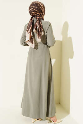 Boydan Düğmeli Kemerli Tensel Elbise Çağla Yeşili - Elbise