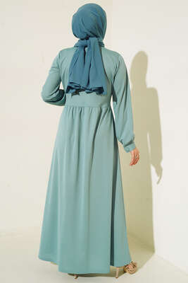 Boydan Düğmeli Klasik Yaka Elbise Mint - Thumbnail