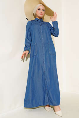 Boydan Düğmeli Kot Elbise Kot - ASME