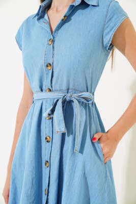 Boydan Düğmeli Midi Kot Elbise Kot Mavisi - Kadın Giyim Modelleri