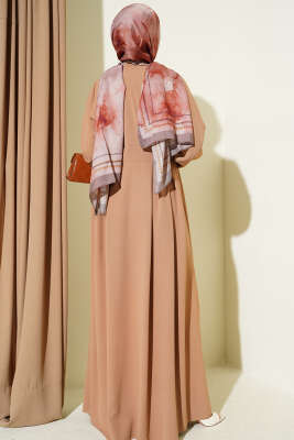 Boydan Düğmeli Pensli Elbise Kum Bej - Elbise