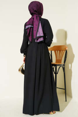 Boydan Düğmeli Pensli Elbise Siyah - Elbise