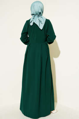 Boydan Düğmeli Pensli Elbise Zümrüt - Elbise