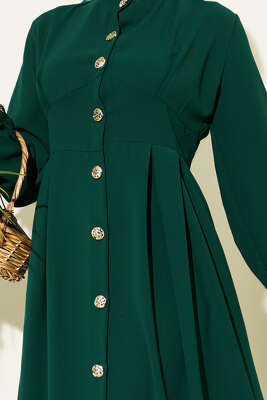 Boydan Düğmeli Pensli Elbise Zümrüt - Elbise