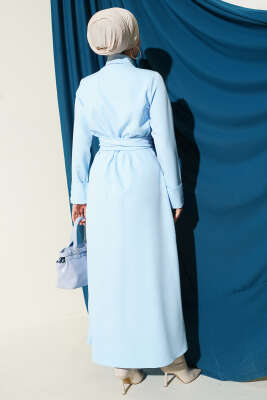 Boydan Düğmeli Pensli Kuşaklı Elbise Bebe Mavi - Elbise