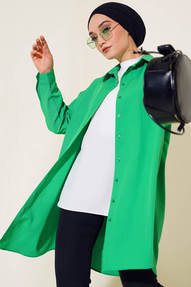 Boydan Düğmeli Pileli Uzun Gömlek Benetton - Gömlek