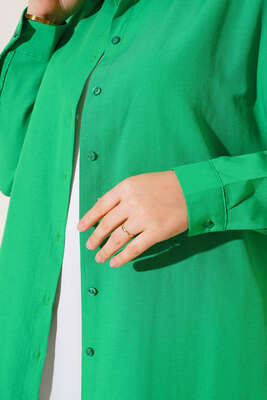 Boydan Düğmeli Pileli Uzun Gömlek Benetton - Thumbnail