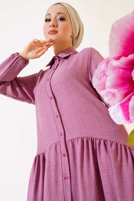 Boydan Düğmeli Salaş Elbise Gül Kurusu - Tesettür Elbise