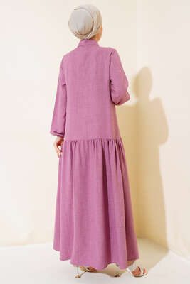 Boydan Düğmeli Salaş Elbise Gül Kurusu - Tesettür Elbise