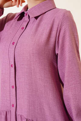 Boydan Düğmeli Salaş Elbise Gül Kurusu - Tesettür Elbise