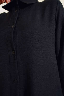 Boydan Düğmeli Salaş Elbise Siyah - Tesettür Elbise