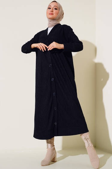 Boydan Düğmeli Uzun Hırka Siyah - Hırka