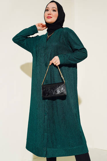 Boydan Düğmeli Uzun Hırka Zümrüt Yeşili - Hırka