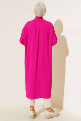 Boydan Düğmeli Uzun Tunik Fusya - 300-500 TL Ürünler
