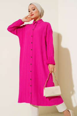 Boydan Düğmeli Uzun Tunik Fusya - 300-500 TL Ürünler