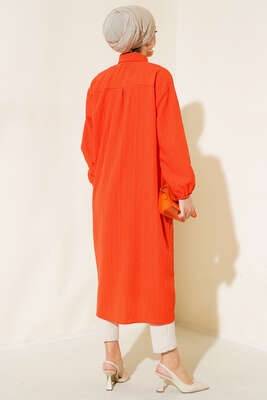 Boydan Düğmeli Uzun Tunik Oranj - Thumbnail