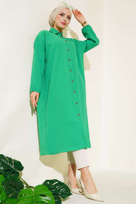 Boydan Düğmeli Uzun Tunik Yeşil - 300-500 TL Ürünler