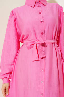 Boydan Düğmeli Volanlı Elbise Pembe - 500-700 TL Ürünler