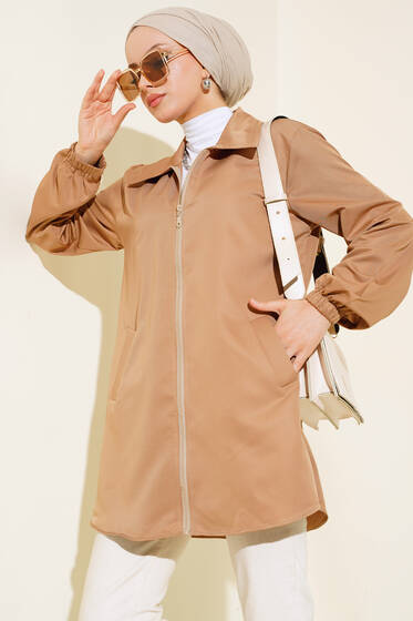 Boydan Fermuarlı Ceket Camel - Ceket