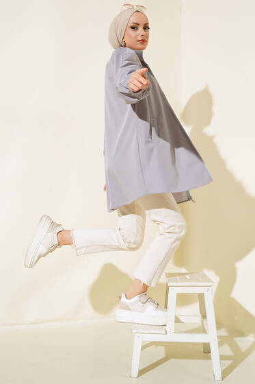 Boydan Fermuarlı Ceket Gri - Ceket