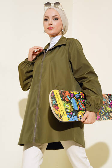 Boydan Fermuarlı Ceket Haki - Ceket