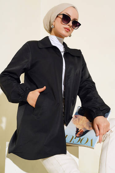 Boydan Fermuarlı Ceket Siyah - Ceket